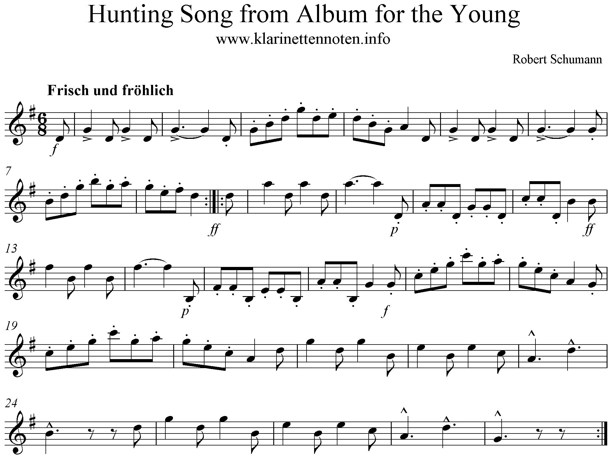 Hunting Song, Robert Schumann, Clarinet, G-Major